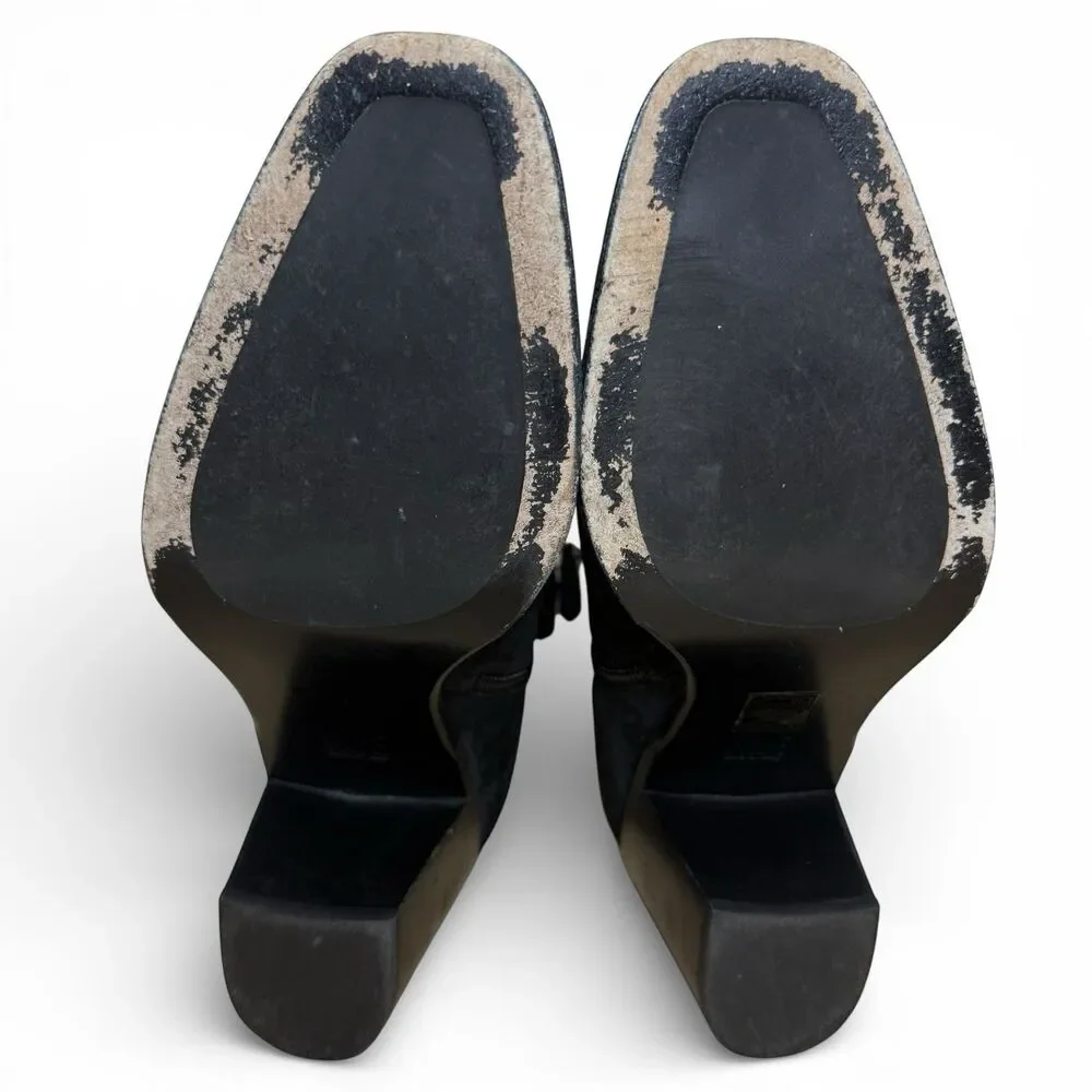 Frye Giovanna Suede Boots Sz 10 Block Heel Rodeo Leather Black Boho Western 3”